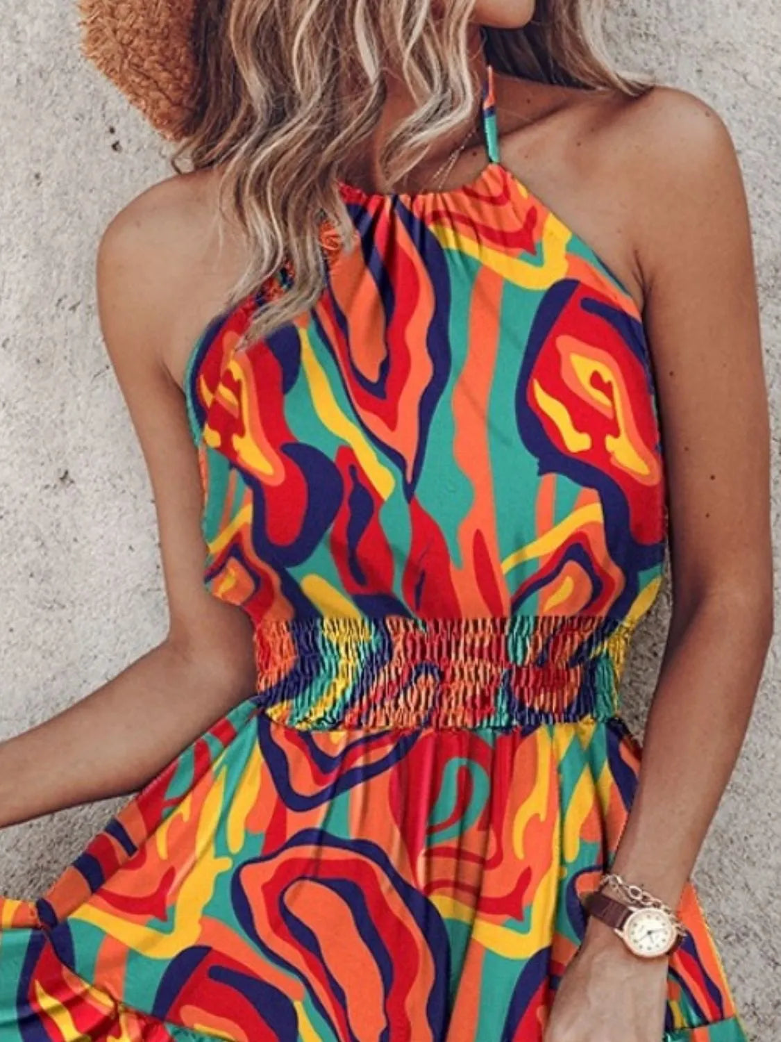 Paisley Print Halter Neck Mini Dress-Get You Some Sun