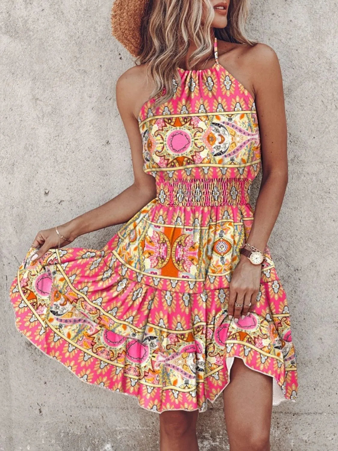 Paisley Print Halter Neck Mini Dress-Get You Some Sun