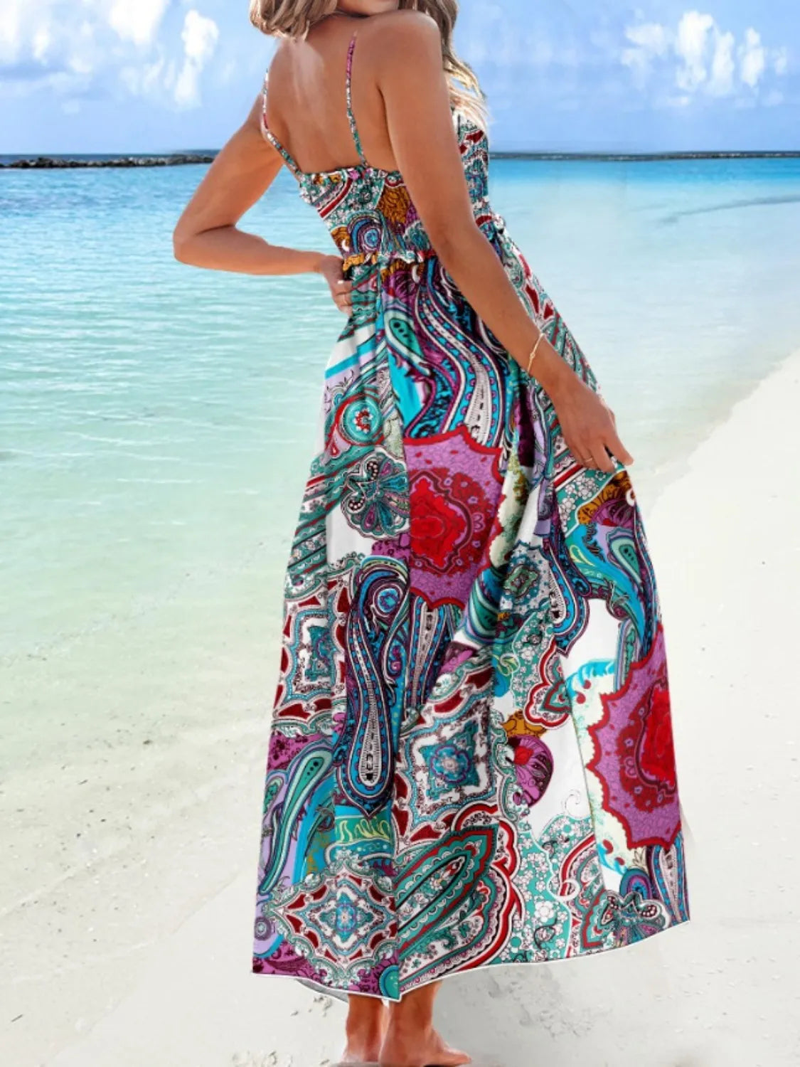 Printed Smocked Maxi Cami Dress-Get You Some Sun