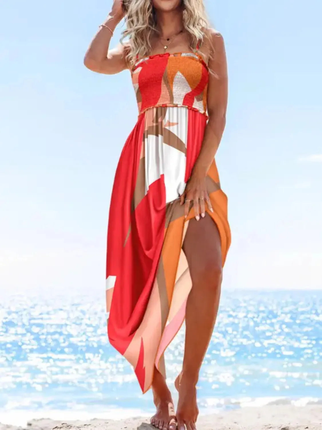 Printed Smocked Maxi Cami Dress-Get You Some Sun