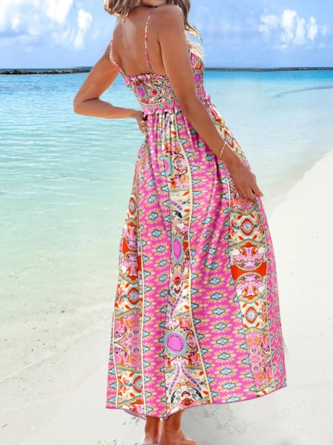 Printed Smocked Maxi Cami Dress-Get You Some Sun