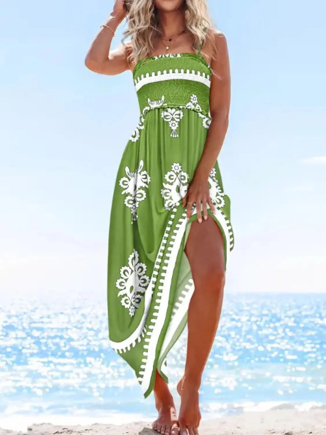 Printed Smocked Maxi Cami Dress-Get You Some Sun