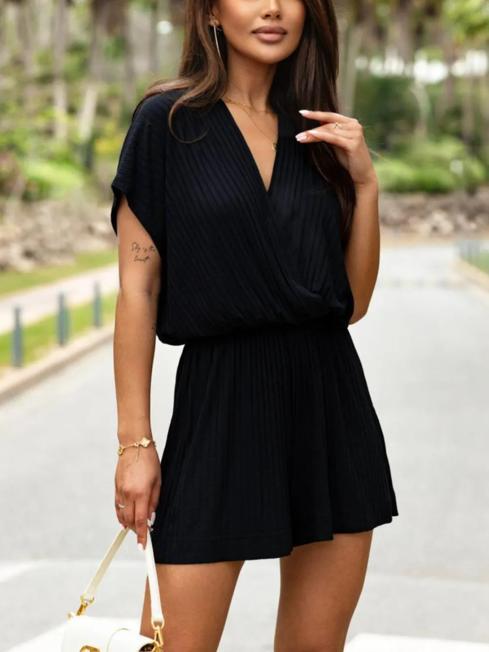 Surplice Short Sleeve Romper-Get You Some Sun