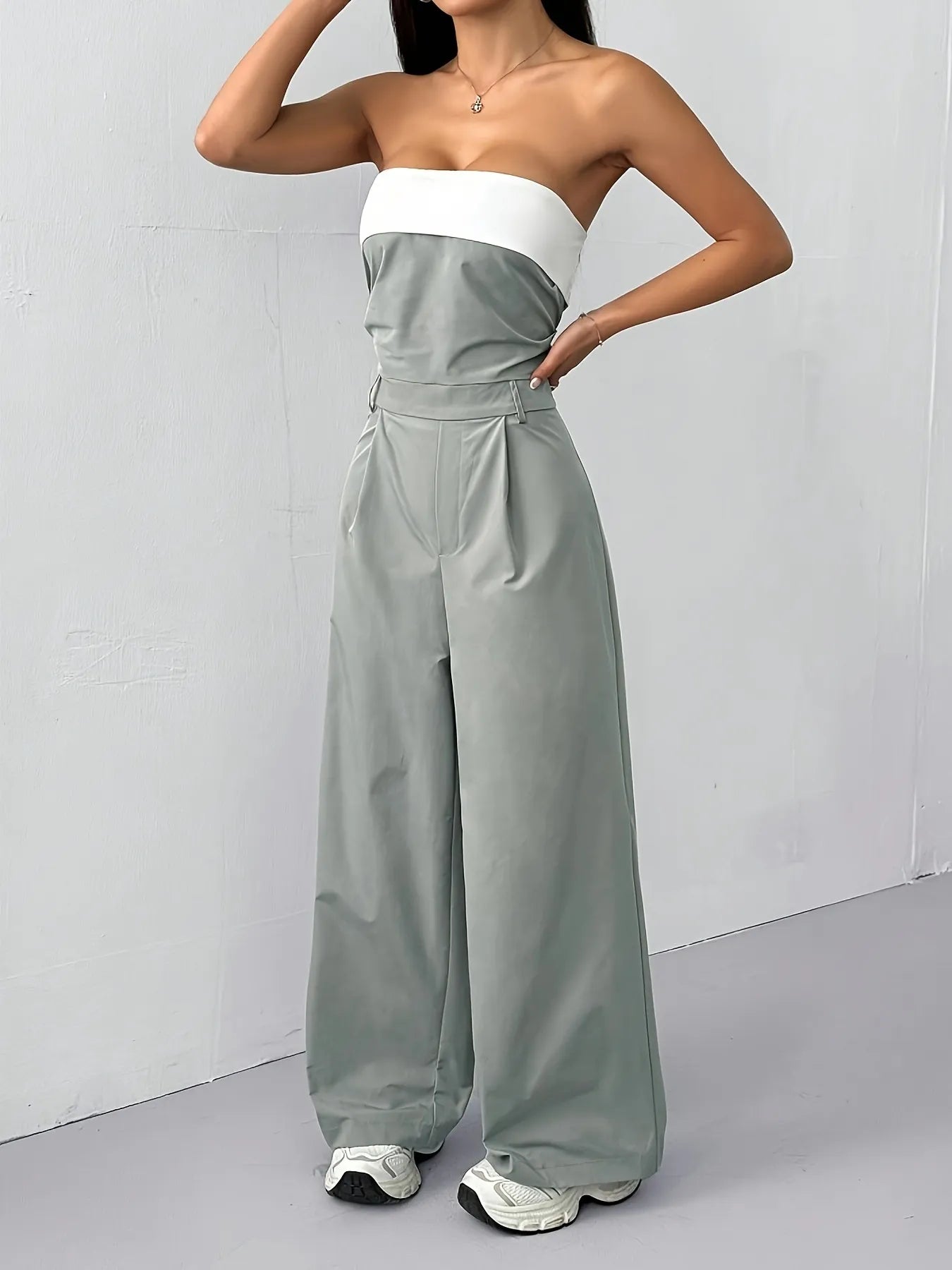 Strapless Color Block Wide Leg Jumpsuit-Get You Some Sun