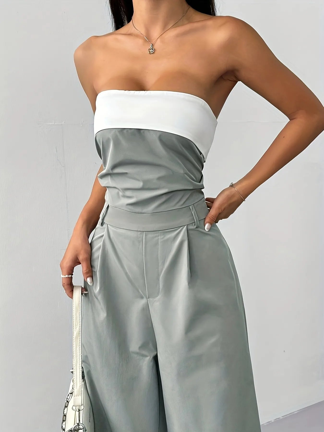Strapless Color Block Wide Leg Jumpsuit-Get You Some Sun