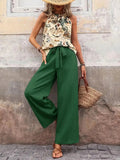 Printed Tank Top and Wide Leg Pants Set-Get You Some Sun