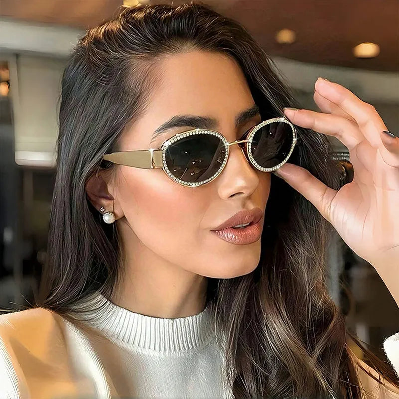 Rhinestones Decor Oval Sunglasses-Get You Some Sun
