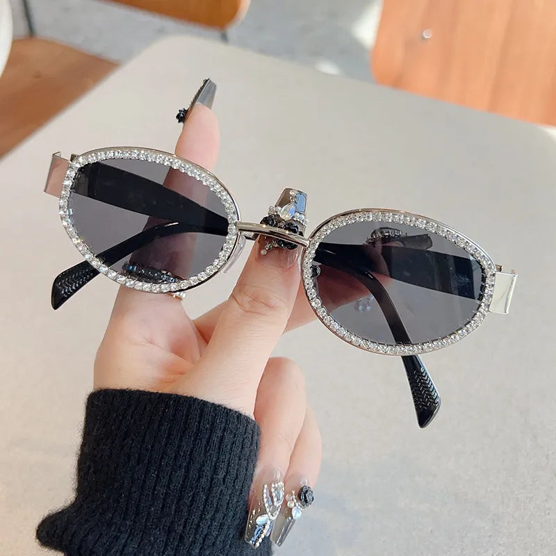 Rhinestones Decor Oval Sunglasses-Get You Some Sun