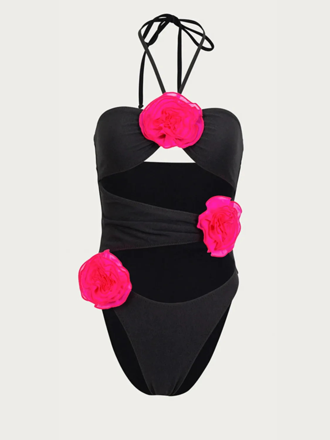 Flower Cutout Halter Neck One-Piece Swimwear-