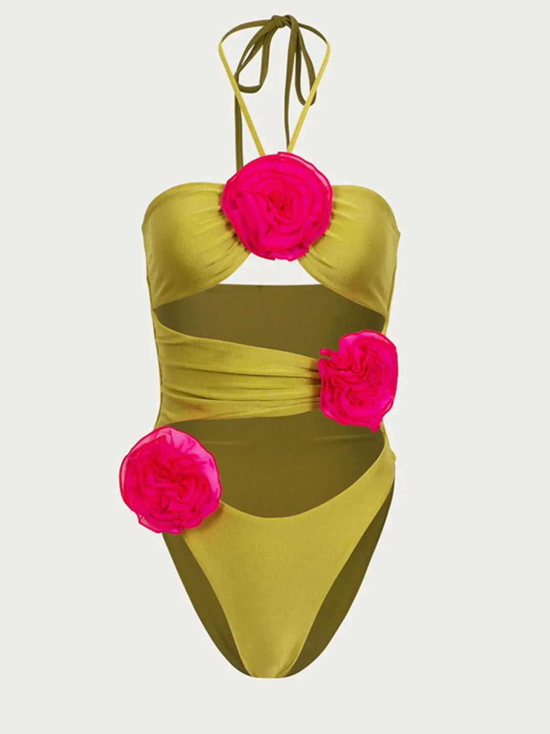 Flower Cutout Halter Neck One-Piece Swimwear-