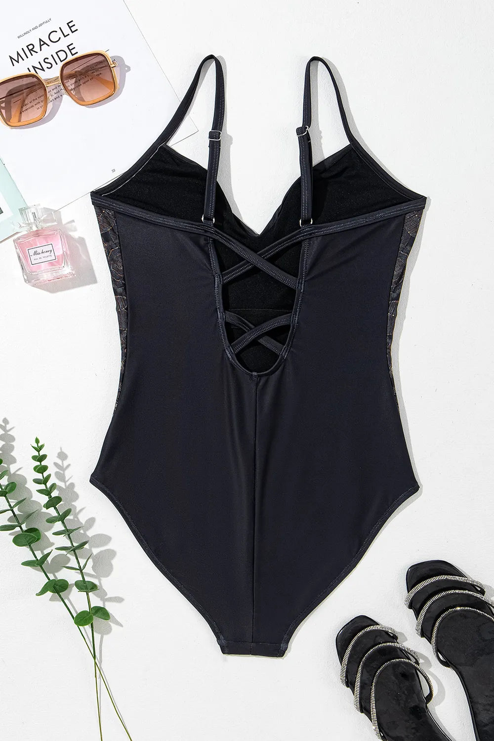 Embroidered V-Neck One-Piece Swimwear-Get You Some Sun