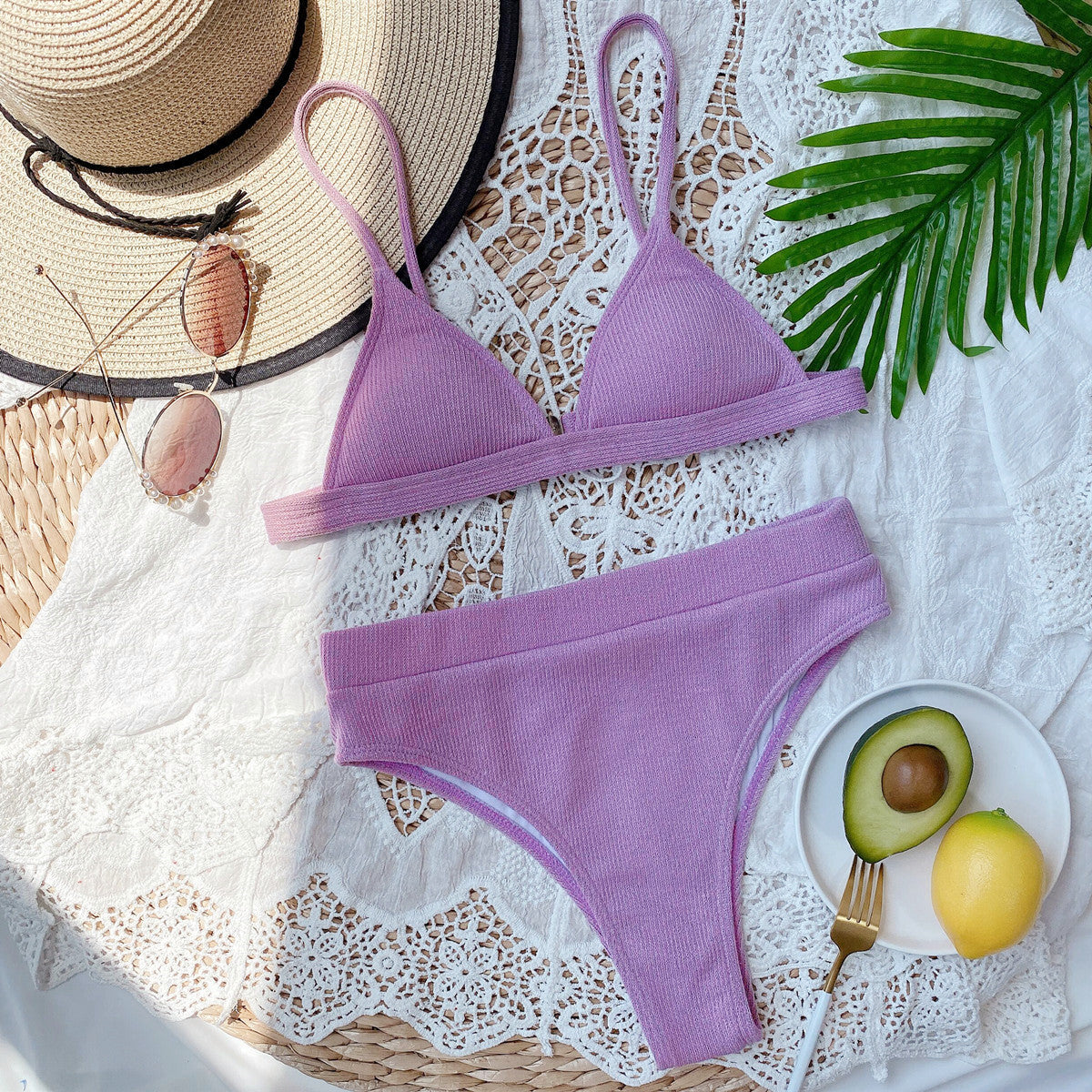 Spaghetti Strap Ribbed Bikini Set-Get You Some Sun