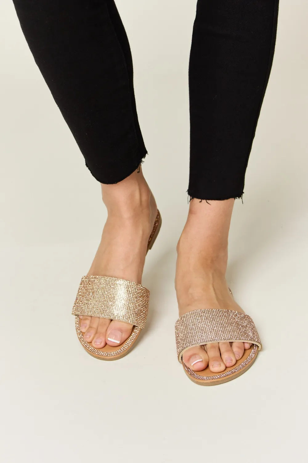WILD DIVA Rhinestone Open Toe Flat Sandals-Get You Some Sun
