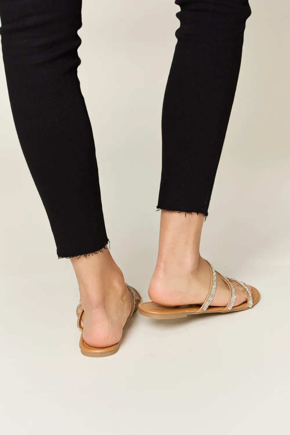 WILD DIVA Rhinestone Three-Strap Flat Sandals-