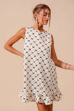 SO ME Texture Bow Printed Mini Ruffle Dress-Get You Some Sun