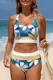 Green Floral Print Racerback Cutout High Waist 2pcs Bikini-
