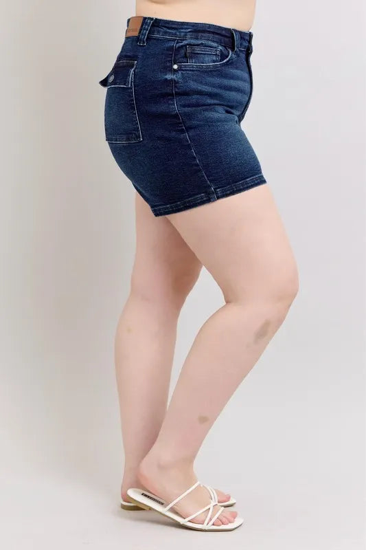 Judy Blue Plus Size High Waist Back Flap Pocket Denim Shorts