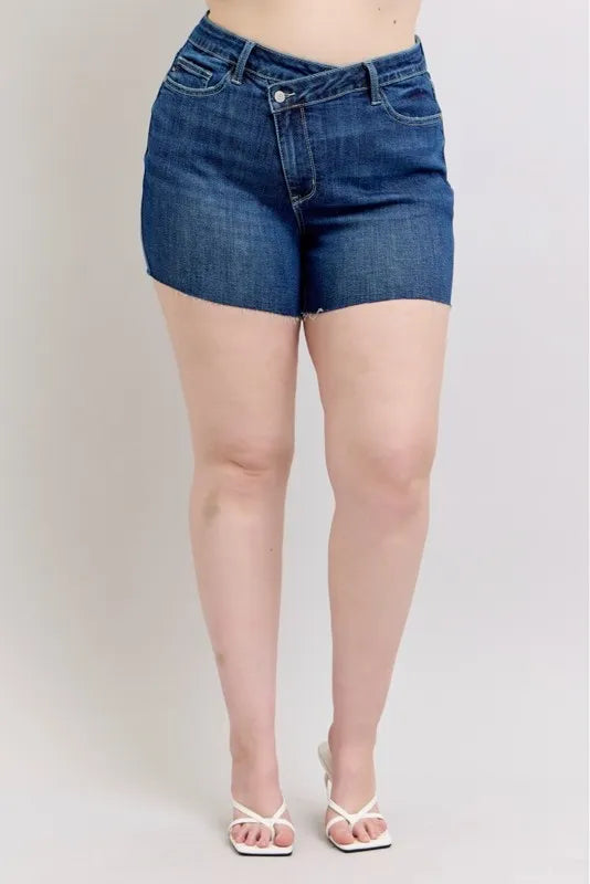 Judy Blue Plus Size High Waist Criss-Cross Waistband Shorts