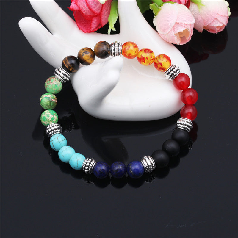 Natural Stone Colorful Chakra Energy Yoga Bracelet-