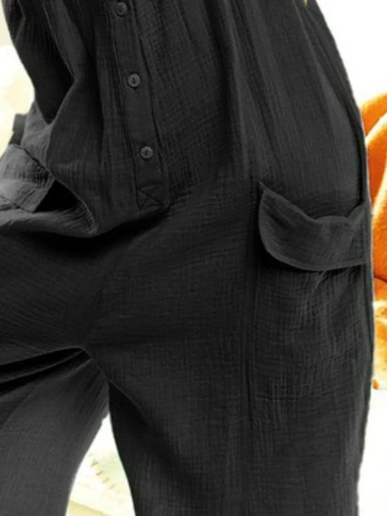BiBi Gauze Buttoned Up Overall Jumpsuit with Pockets-