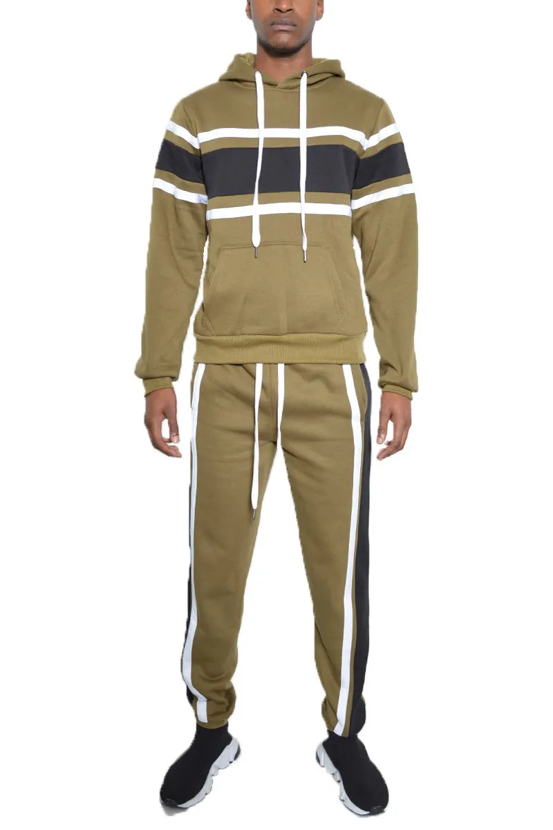 Full Size With Three Stripe Pullover Hoodie and Pants Set