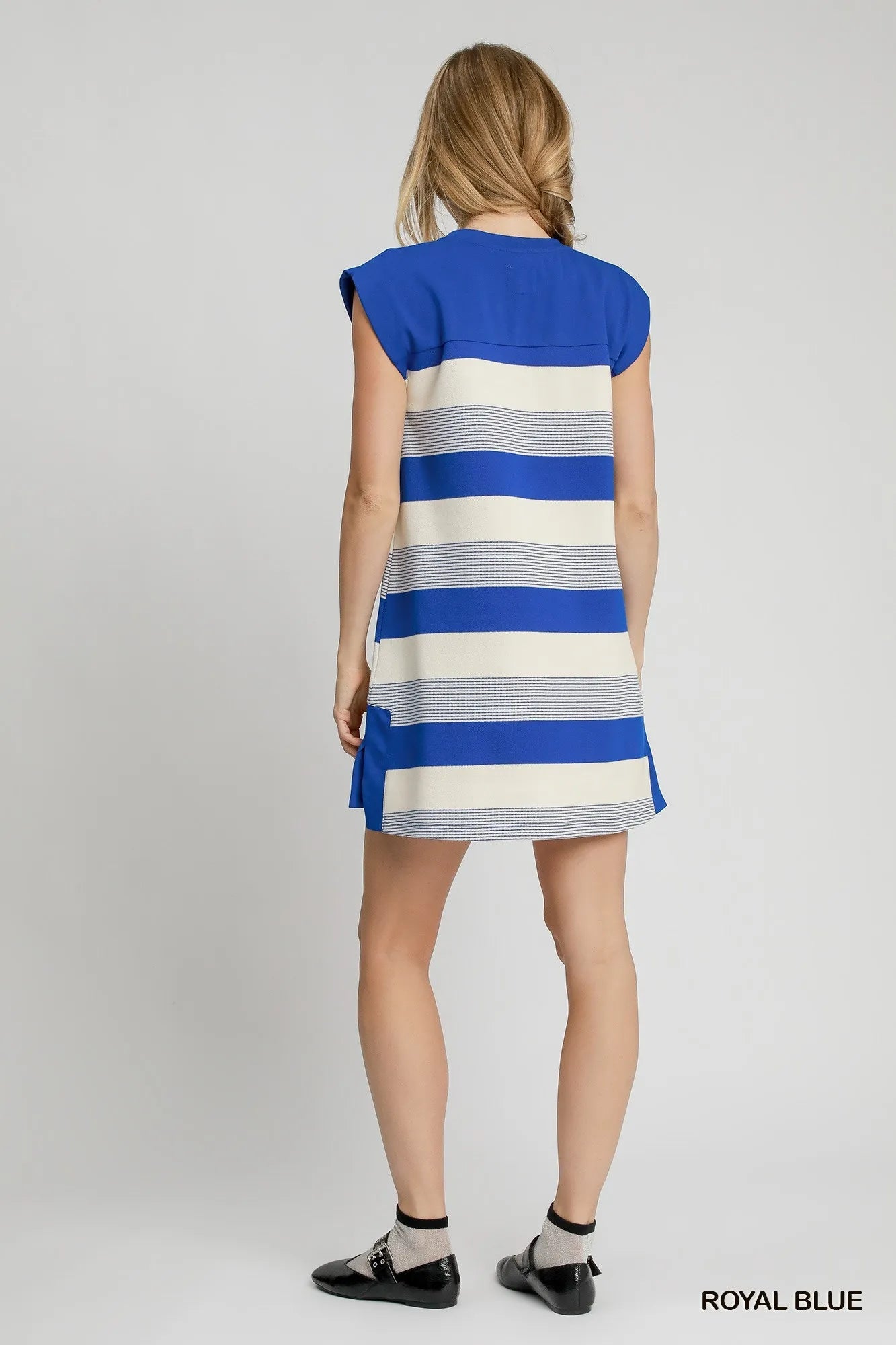 Umgee French Terry Side Slit Striped Mini Dress-