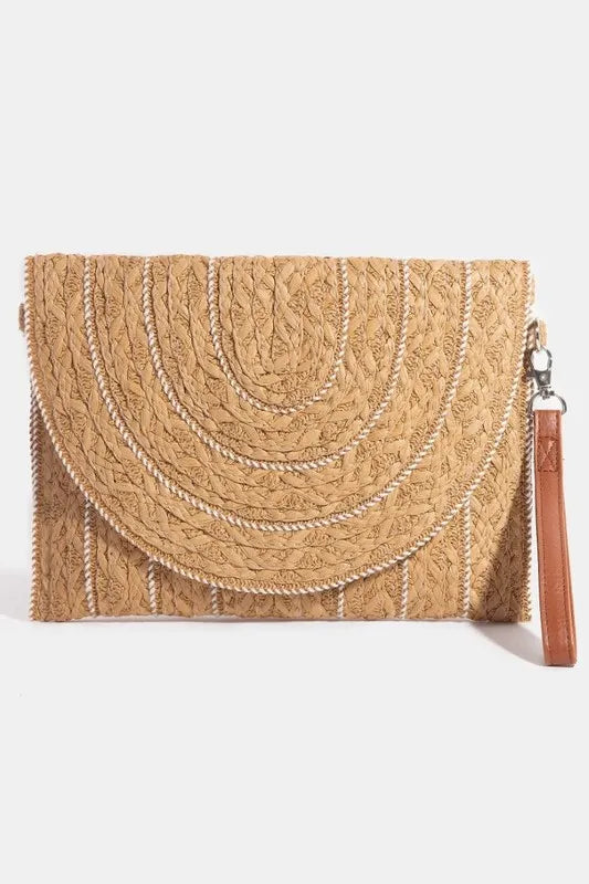 Fame Stitch Detailed Straw Crossbody Bag-Get You Some Sun