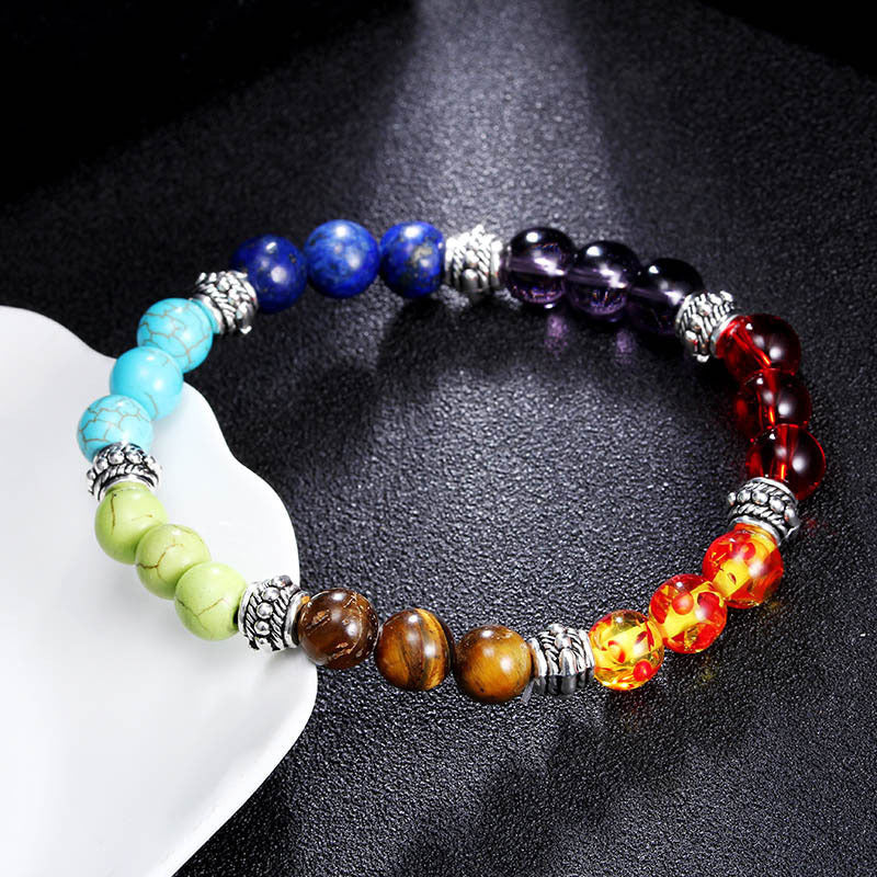 Natural Stone Colorful Chakra Energy Yoga Bracelet-