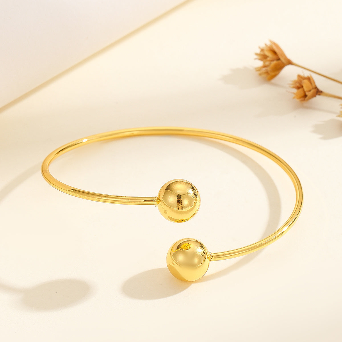 Plated 18k Gold Double Headed Bead Opening Bracelet