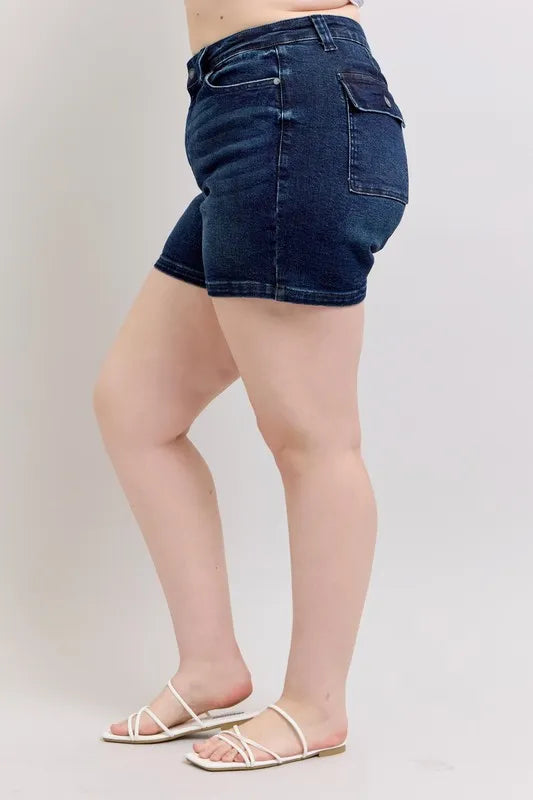Judy Blue Plus Size High Waist Back Flap Pocket Denim Shorts