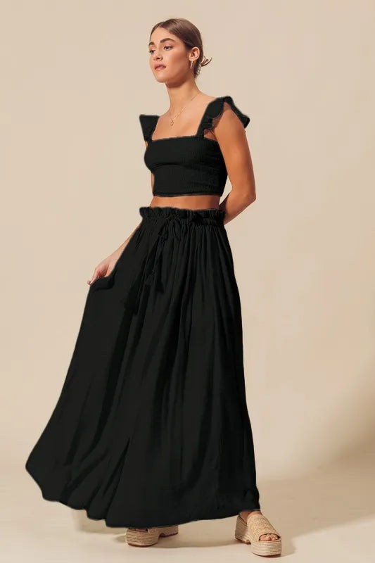 SO ME Smocked Top and Flowy Maxi Skirt Set-Get You Some Sun