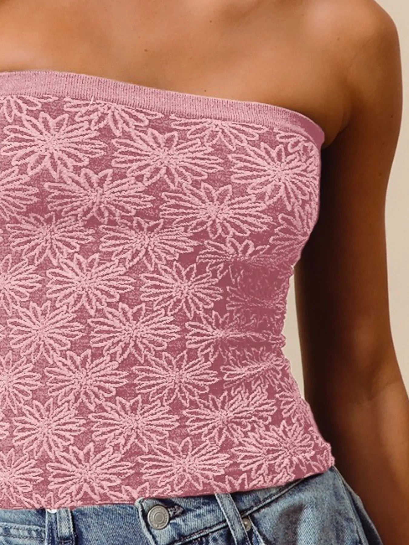 SO ME Jacquard Floral Two Tone Seamless Tube Top-