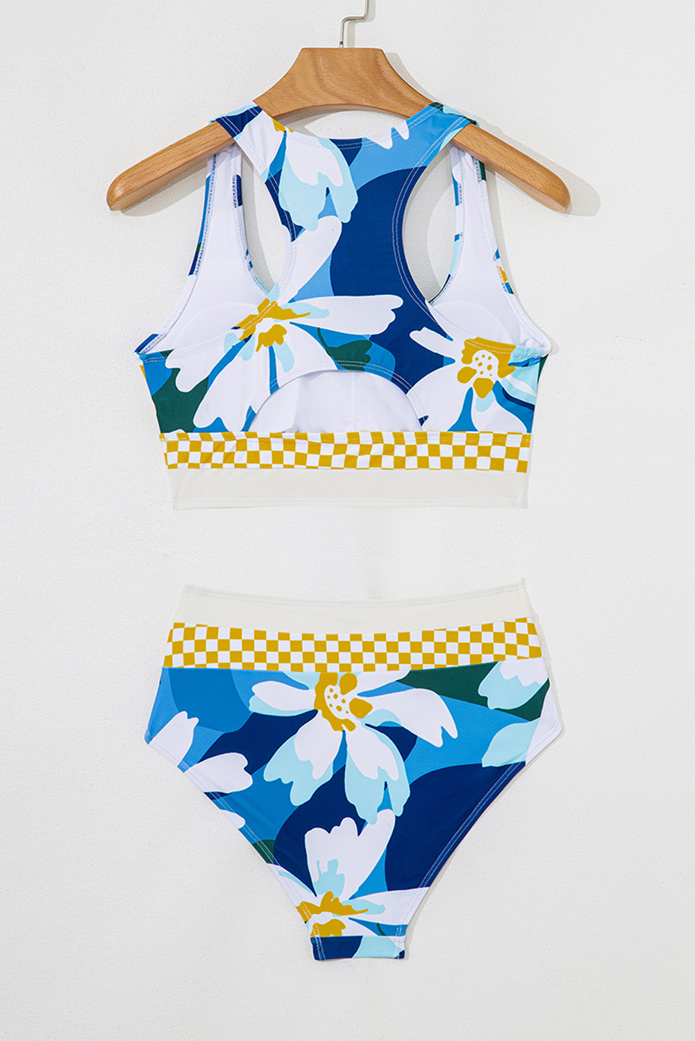 Green Floral Print Racerback Cutout High Waist 2pcs Bikini-