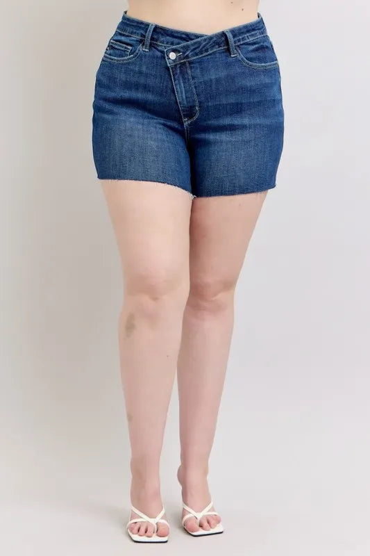 Judy Blue Plus Size High Waist Criss-Cross Waistband Shorts