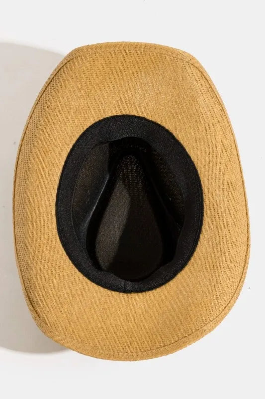 Fame Studded Bull Head Strap Straw Western Cowboy Hat-