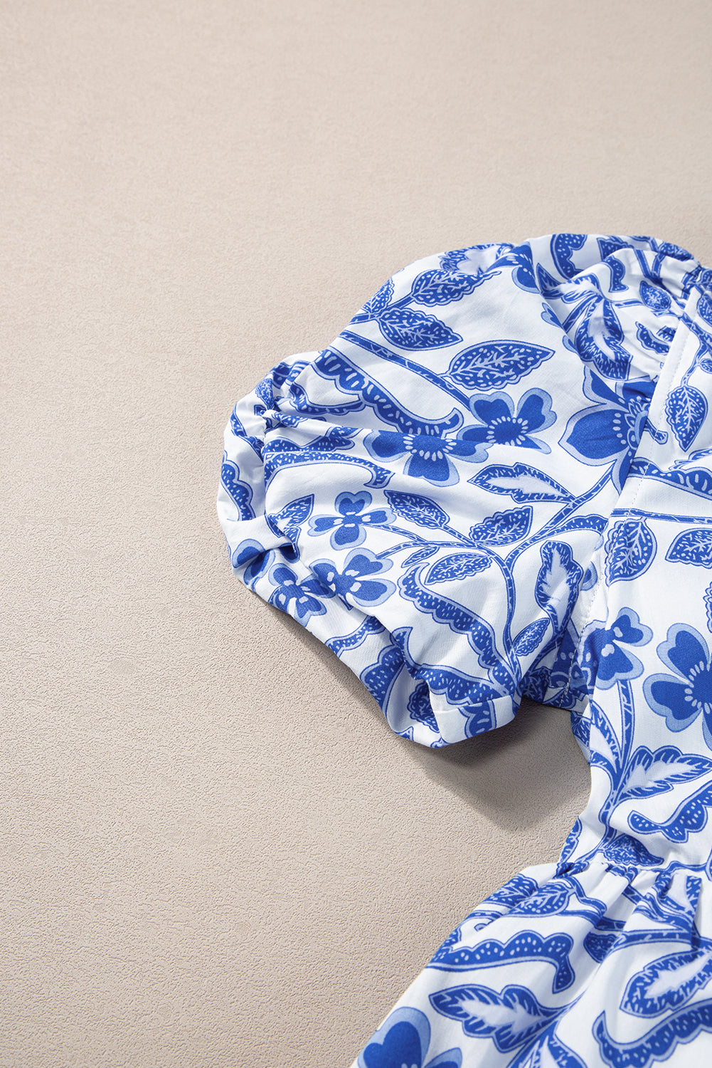 Blue Flower Print Puff Sleeve Tiered Dress-Get You Some Sun