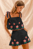 SO ME Flower Embroidered Tank Top and Shorts Set-