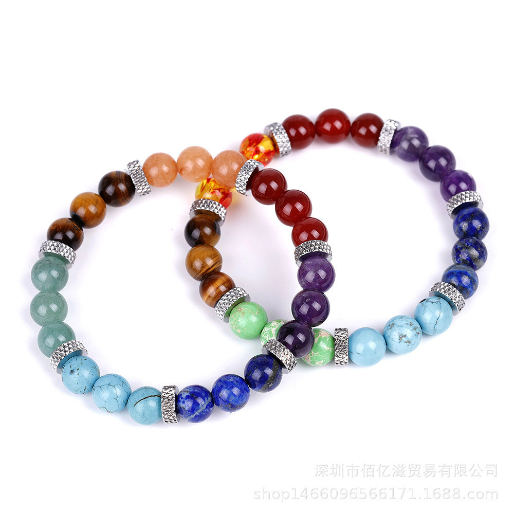 Natural Stone Colorful Chakra Energy Yoga Bracelet-