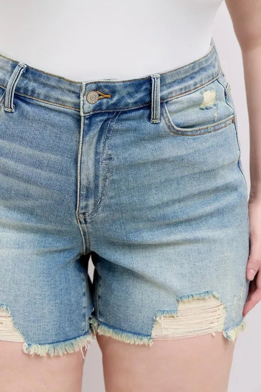 Judy Blue Plus Size High Rise Fly Stitch Detail Shorts
