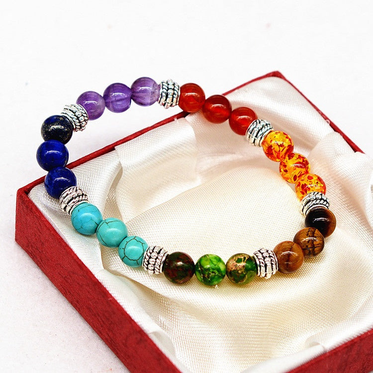 Natural Stone Colorful Chakra Energy Yoga Bracelet-