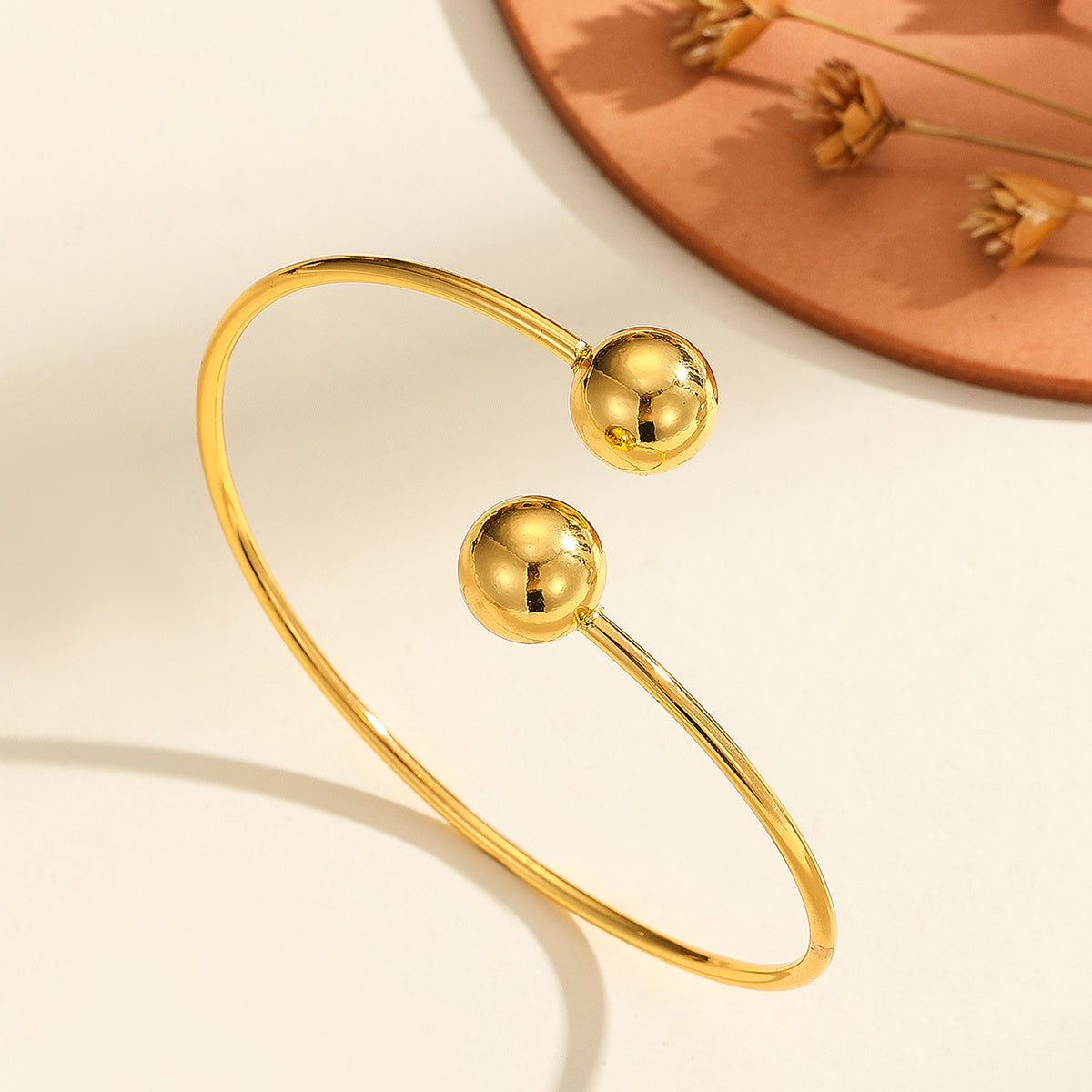 Plated 18k Gold Double Headed Bead Opening Bracelet