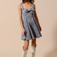 SO ME Mineral Washed Bow Ribbon Denim Flare Dress-