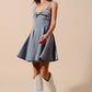 SO ME Mineral Washed Bow Ribbon Denim Flare Dress-