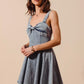 SO ME Mineral Washed Bow Ribbon Denim Flare Dress-
