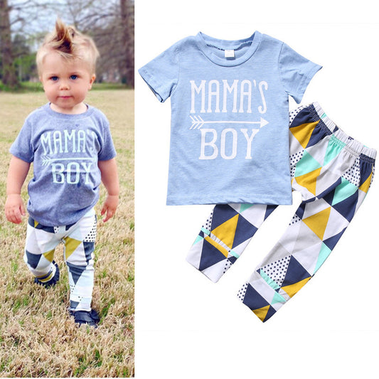 Children's Suit Short-Sleeved T-Shirt Blue Letter Arrow 