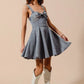 SO ME Mineral Washed Bow Ribbon Denim Flare Dress-