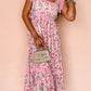 Pink Floral Lace Tied Strap Empire Waist Maxi Dress-