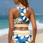 Green Floral Print Racerback Cutout High Waist 2pcs Bikini
