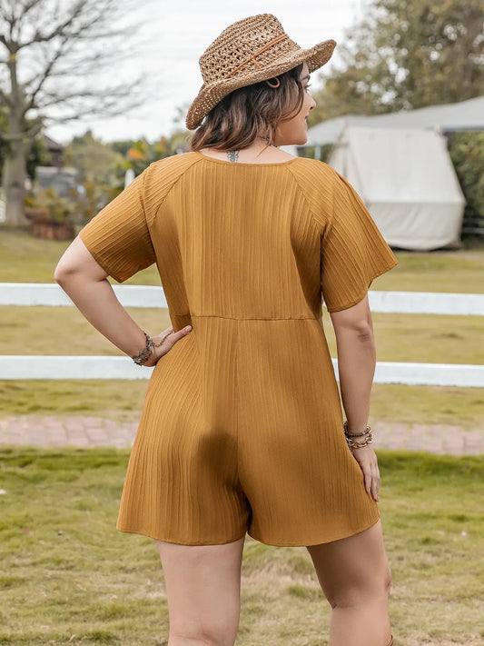 Plus Size V-Neck Short Sleeve Romper-Get You Some Sun