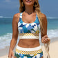 Green Floral Print Racerback Cutout High Waist 2pcs Bikini-